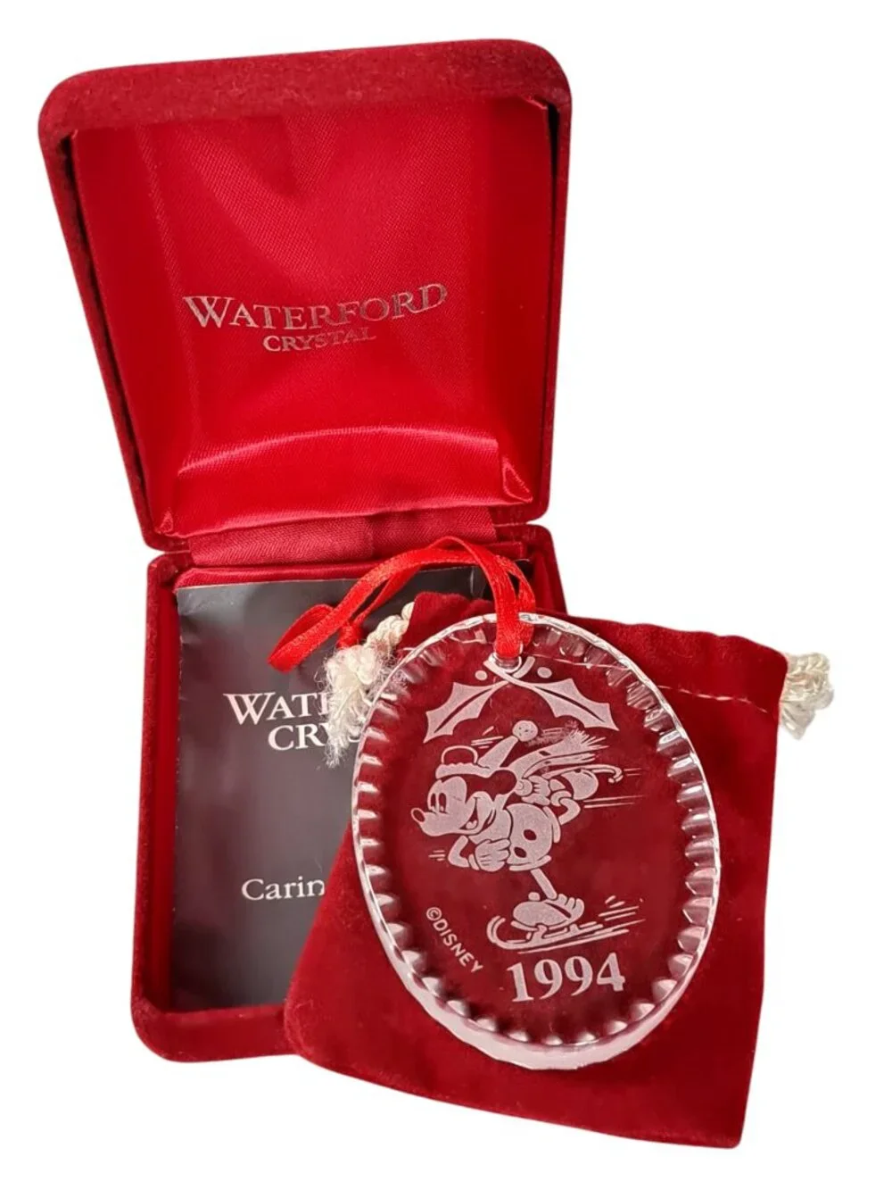 Disney Store 1994 Waterford Crystal Christmas Ornament Mickey Mouse Skating